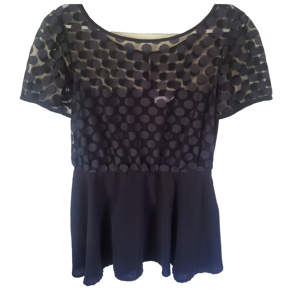 Eshakti Women Polka Dot Sheer Lace Peplum Top Size XL 18 Dark Academia Soft Twee